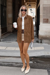 Brown Faux Suede Shirt Jacket