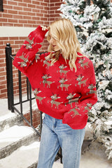 Christmas Deer Cartoon Contrast Sweater