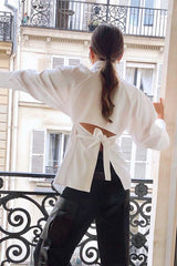 White Cutout Back Tie Blouse