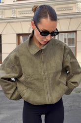 Green Suede Lapel Casual Jacket