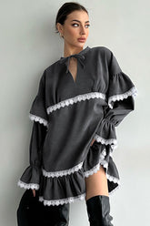 Lace Ruffle Tie V-Neck Mini Dress