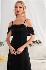 Velvet Off Shoulder Sling Split Maxi Evening Velvet Dress