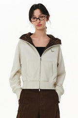 Pink Leopard Lined Cropped Zip Hoodie