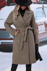 Classic Double Breasted Wool Belted Chic Christmas Outerwear