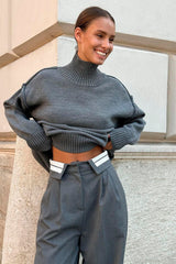 Color Block High Neck Knit Sweater