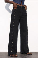 Side Snap High Waist Wide Leg Jeans