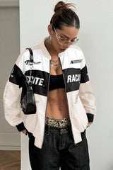 Letter Zip Moto Colorblock Coat