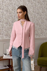 Lace Trim Fitted Single Breasted Blazer