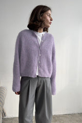 Fuzzy Round Neck Cardigan Knit Top