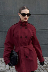 Stand Collar Belted Trench Jacket