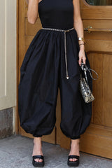 Elastic Waist Gathered Hem Balloon Pants