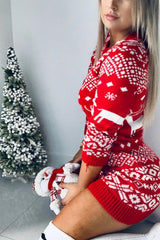 Christmas Themed Versatile Knit Long Sleeve Sweater Dress