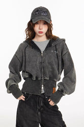 Washed Embroidered Cropped Hoodie