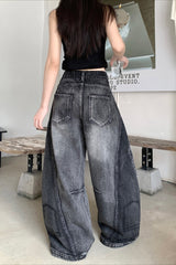 Distressed Panel Barrel Leg Street Jeans
