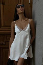 Lace Patchwork V Neck Mini Dress