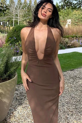 Backless Ruched Midi Dress