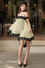 Polka Dot Off Shoulder Asymmetric Mini Dress