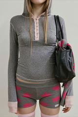 Striped Cross Pendant Fitted Zip Hoodie