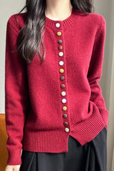 Color Button Solid Velvet Christmas Cardigan