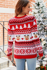 Christmas Striped Color Block Moose Tree Sweater