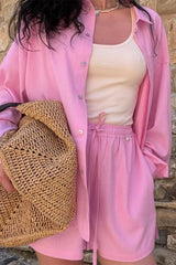 Relaxed Button Shirt Shorts Set