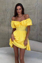 Off Shoulder Tie Waist Mini Dress