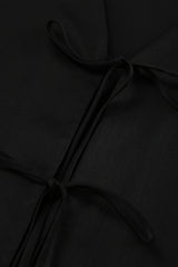 V Neck Tie Front Satin Top Maxi Skirt Set
