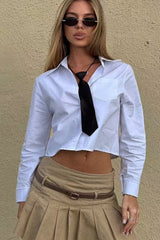 Cropped Tie Front Blouse