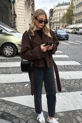 Cropped Double Breasted Belted Wool Jacket