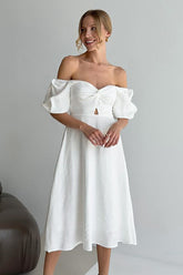Off-Shoulder Puff Sleeve Cotton Midi Dress