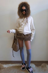 Rhinestone Cross Fur Trim Zip Hoodie