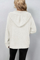 Hooded Drawstring Button Front Knit Cardigan