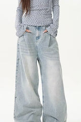 Washed Distressed Wide Leg Jean