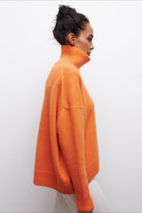 Asymmetric Cape Sleeve Turtleneck Knit Sweater