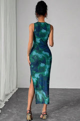 Sleeveless Mesh Printed Maxi Dress