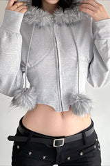 Faux Fur Collar Zip Hoodie
