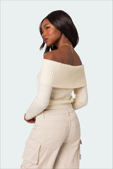 Solid Off Shoulder Pullover Sweater