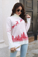 Christmas Cozy Color Block Snowflake Print Sweater