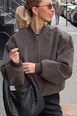 Gray Suede Knit V-Neck Jacket