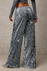 Sequin Drawstring Wide Leg Pants