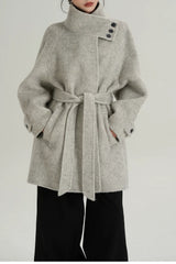 Chic Solid Wool Warm Loose Mock-neck Coat