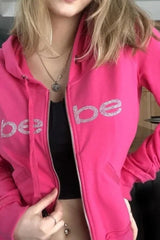 Rhinestone Bebe Print Hoodie