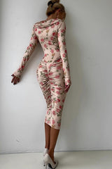 Asymmetrical Neck Ruched Midi Dress