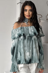 Tie Dye Off Shoulder Flare Sleeve Blouse