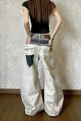 Digital Graphic Strap Wide Leg Jeans