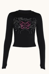 Rhinestone Butterfly Long Sleeve Tee