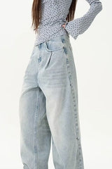 Washed Distressed Wide Leg Jean