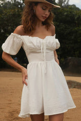 Off Shoulder Tie Waist Mini Dress