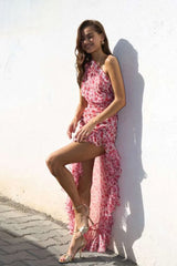 Floral Print Ruffle Midi Dress