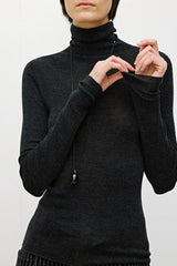 Solid Color Washable Wool Turtleneck Long Sleeve Tee